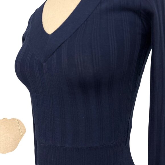 Venus Navy Blue Ribbed Knit Long Sleeve Dress XS - Picture 7 of 15